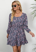 Emilia Printed Square Neck Mini Dress Navy Specks