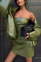 Solid Color Loose Long Sleeve Pocket Casual Leather Jacket