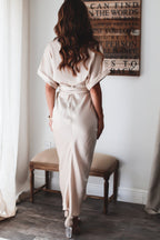Luv Satin Tie Front Midi Shirt Dress Champagne