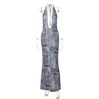 Printed Backless Slim Fit Split Lace up Dress
