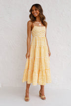 Kinslee Smocked Gingham High Low Maxi Dress Yellow