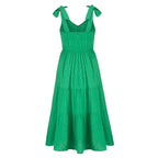 Parisa Embroidered Tiered Midi Dress Green