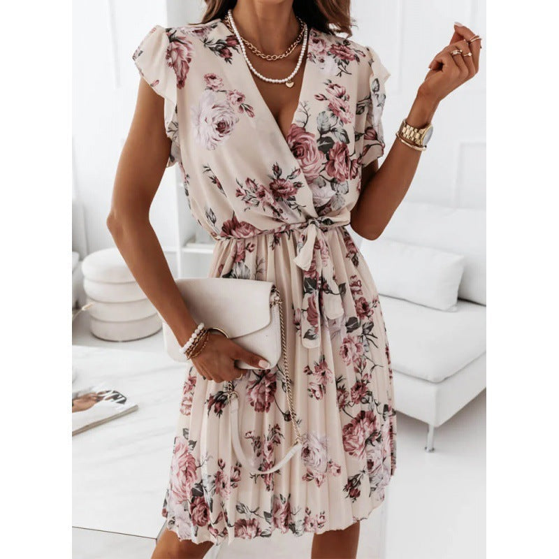Teodora Luxe Women's Floral Dress with Ruffle Hems Premium Wardrobe Essential