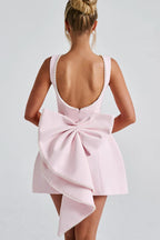 Stylish Pearl-embellished Large Bow Slim-fit Mini Dress