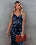 Plus One Satin Cowl Neck Maxi Dress Navy FINAL