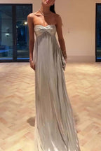 Night Elf Metallic Fabric Pleated Off Shoulder Twist Bust Slit Maxi Dress