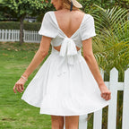 Leroy Linen Blend Puff Sleeve Babydoll Dress White