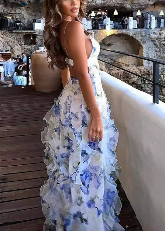 Celeste Cascade Floral Ruffle Maxi Dress