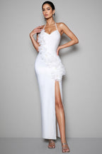 Yeney White 3D Floral Bandage Maxi Dress