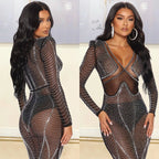Magaly Aesthetic Women's Evening Dress Made of Mesh with Rhinestone Decorations Designer Edit
