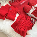 Slouchy Red Combed Cotton Mid Calf Chic Socks