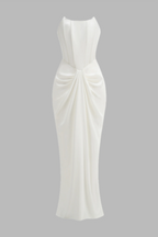 Donna White Strapless Fishbone Maxi Dress