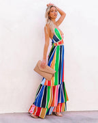 Fiesta To Siesta Crochet Striped Maxi Dress Yellow Orange Multi