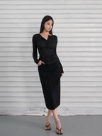 Slim-Fit Button-Up Ribbed Long Sleeve Top