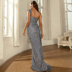 Fairy Temperamental Wedding Long Sequined Banquet Sheath Fishtail Small Trailing Evening Dress for