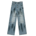 Vintage Distressed And Dirt-Dyed Patchwork Wide-Leg Jeans