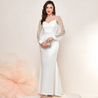 French Elegant Mesh Stitching Sleeves Fishtail Dress Gift
