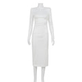 Fall Elegance Solid Color Slim Fit Slimming Waist Padded Shoulder Split Dress