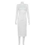 Fall Elegance Solid Color Slim Fit Slimming Waist Padded Shoulder Split Dress