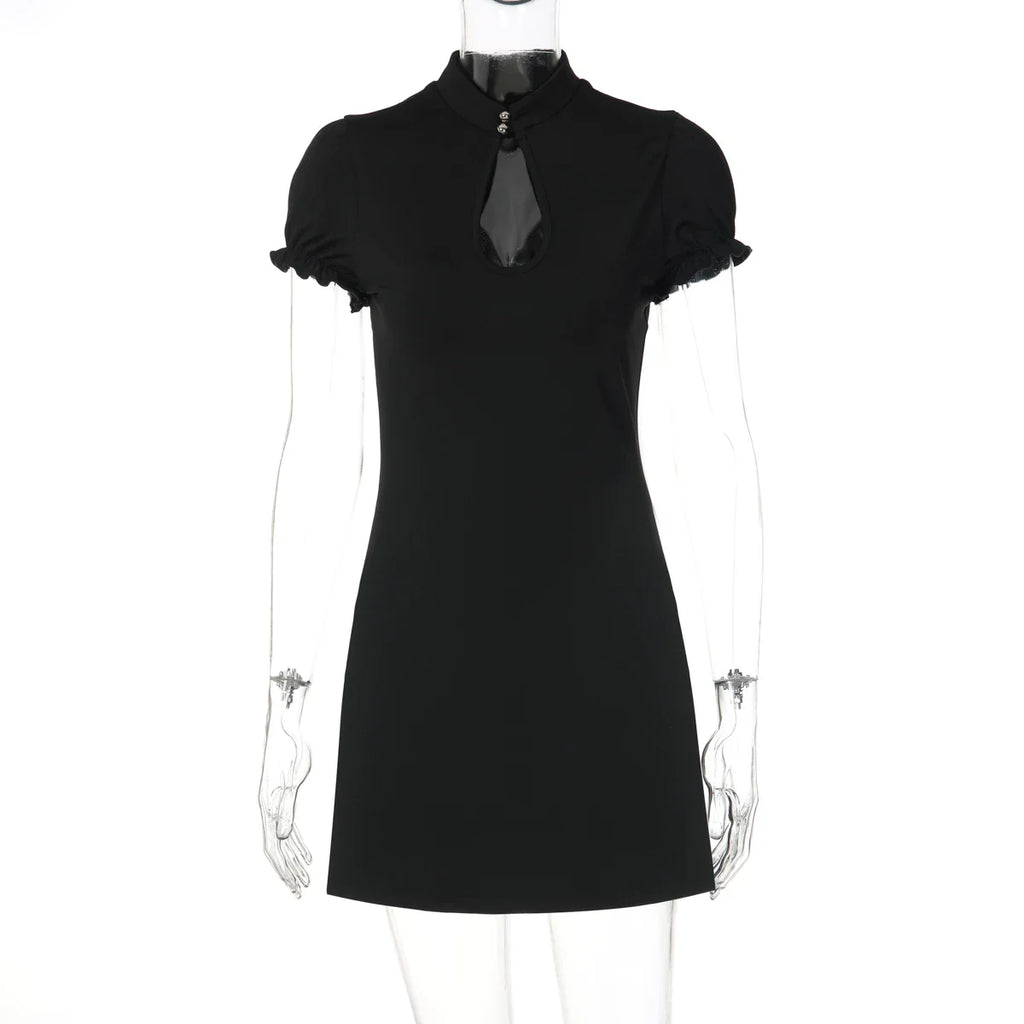 Cut-Out Mandarin Collar Mini Dress