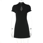 Cut-Out Mandarin Collar Mini Dress