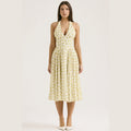 Deep V Plunge Floral A Line Dress Backless Halter Short
