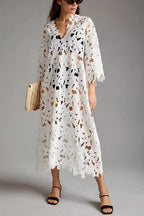 I Belong Here Floral Eyelet Lace Cover Up Beach Midi Dress