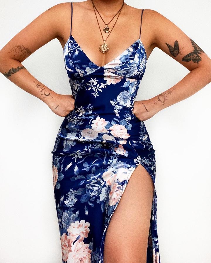 Floral Digital Printed Slim Strap Dress