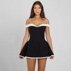 Spring Color - Blocking Design Strapless Figure - Hugging Ruffled Dress