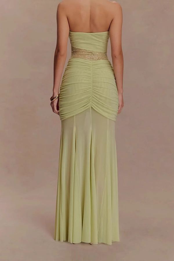 Fashion Lace Splicing Sexy Sleeveless Off-shoulder Slim Maxi Dress