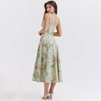 Floral Slip Dress Backless Slit Mid Length Vacation Dress for
