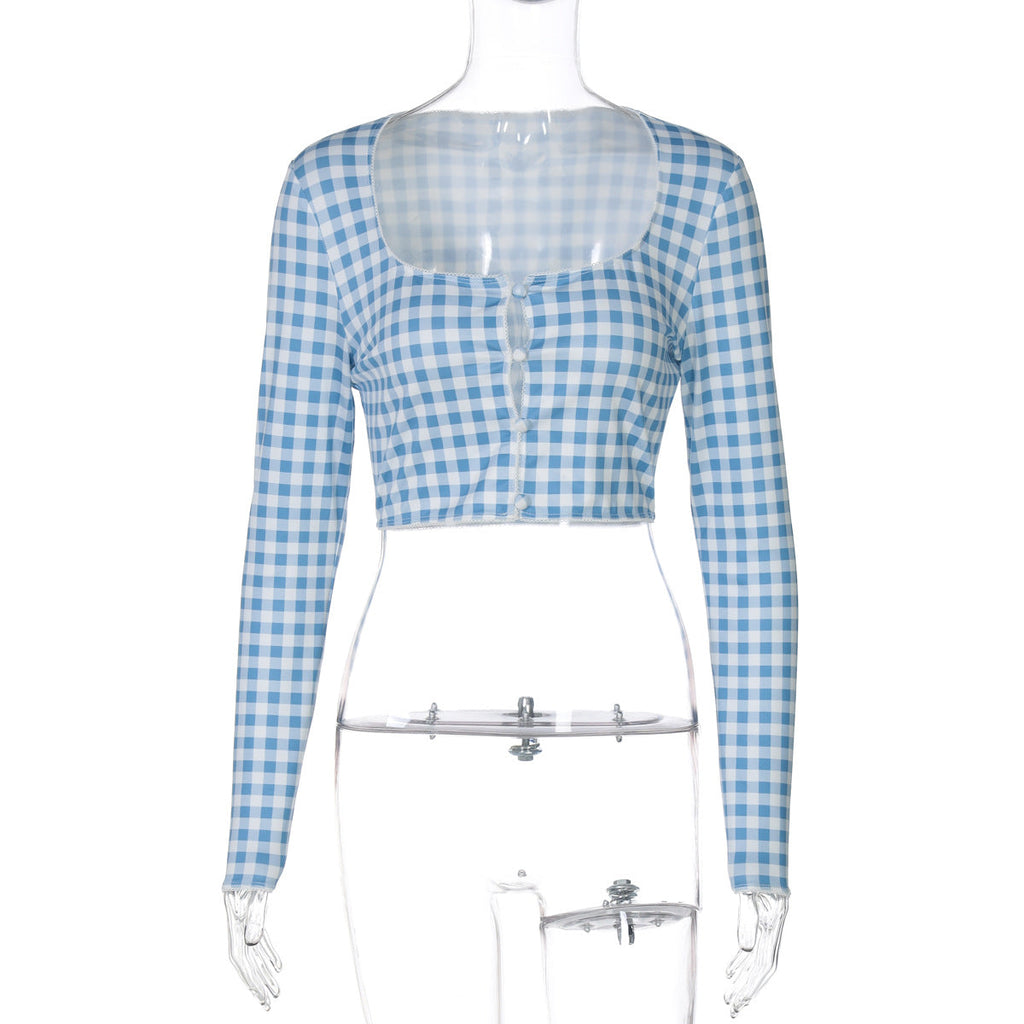 Karena Plaid Button-Up Crop Top
