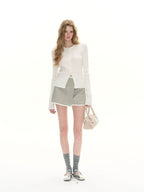 Pinstriped Mini Skirts with Contrast Trim