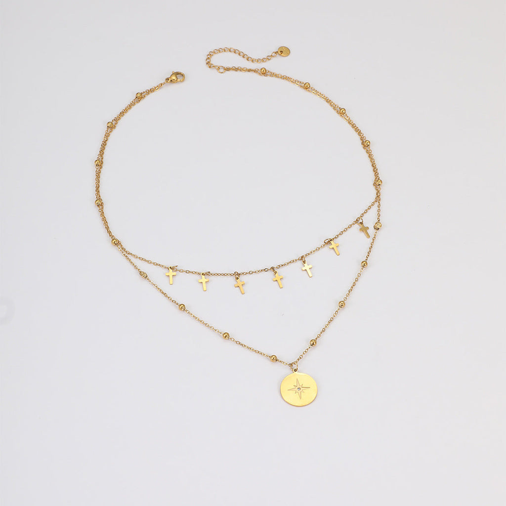Vintage Double Strand Cross Pendant Necklace