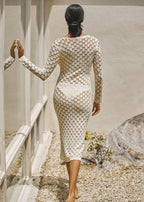 Soleil Mesh - Crochet Button-Front Midi Dress