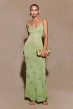 Fitted Maxi Knit Spaghetti Strap V Neck Sweater Dress