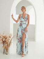Xara Luxe Women's Floral Design High Slit Maxi Dress Chic Silhouette Collection