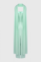 Gened Green Ribbon Sheer Chiffon Maxi Dress