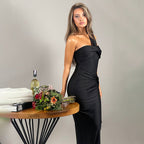Dress Tube Top Solid Color Patchwork Slim SFit Long Dress