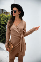 Gabriella Ribbed Twist Dress Camel