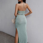 Vergara Smocked Halter Maxi Dress Olive