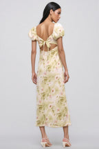 Julike Floral Bubble Sleeve Midi Dress