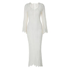 Solid Color Woolen Dress Long Sleeve U Collar Slim Fit Dress