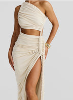 Juliana Rope Detail Ruched One Shoulder Cutout Stretch Maxi Dress