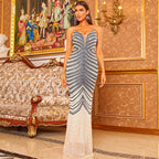 Deep V neck Strap Elegant Fishtail Gray Cocktail Long Evening Dress for