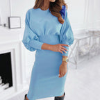 Call Me Angel Textured Satin Dress Dusty Blue