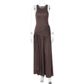 Stitching Ribbon Ruffled Slim Street Midi Solid Color Dress