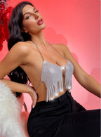 Celebration Sparkling Silver Sequin Fringe Halter Top