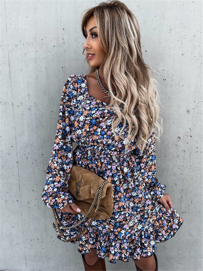 Cathy Floral Bell Sleeve Ruffle Dress FINAL