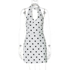 Polka Dot Halter Mini Dress with Ribbon Detail